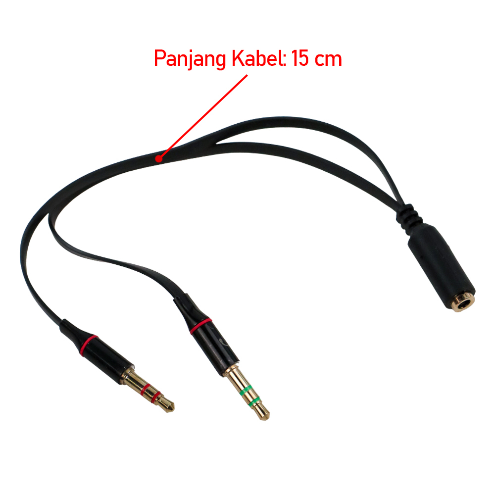 TAFFWARE SPLITTER AUDIO JACK FEMALE KE DUAL 3.5MM MALE (MIC+HEAR) L43 BLACK