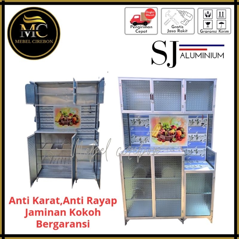 Rak Piring 3 Pintu Stainless / Rak Piring 2 Pintu Alas Keramik / Lemari Piring Kaca Keramik 3 Pintu 