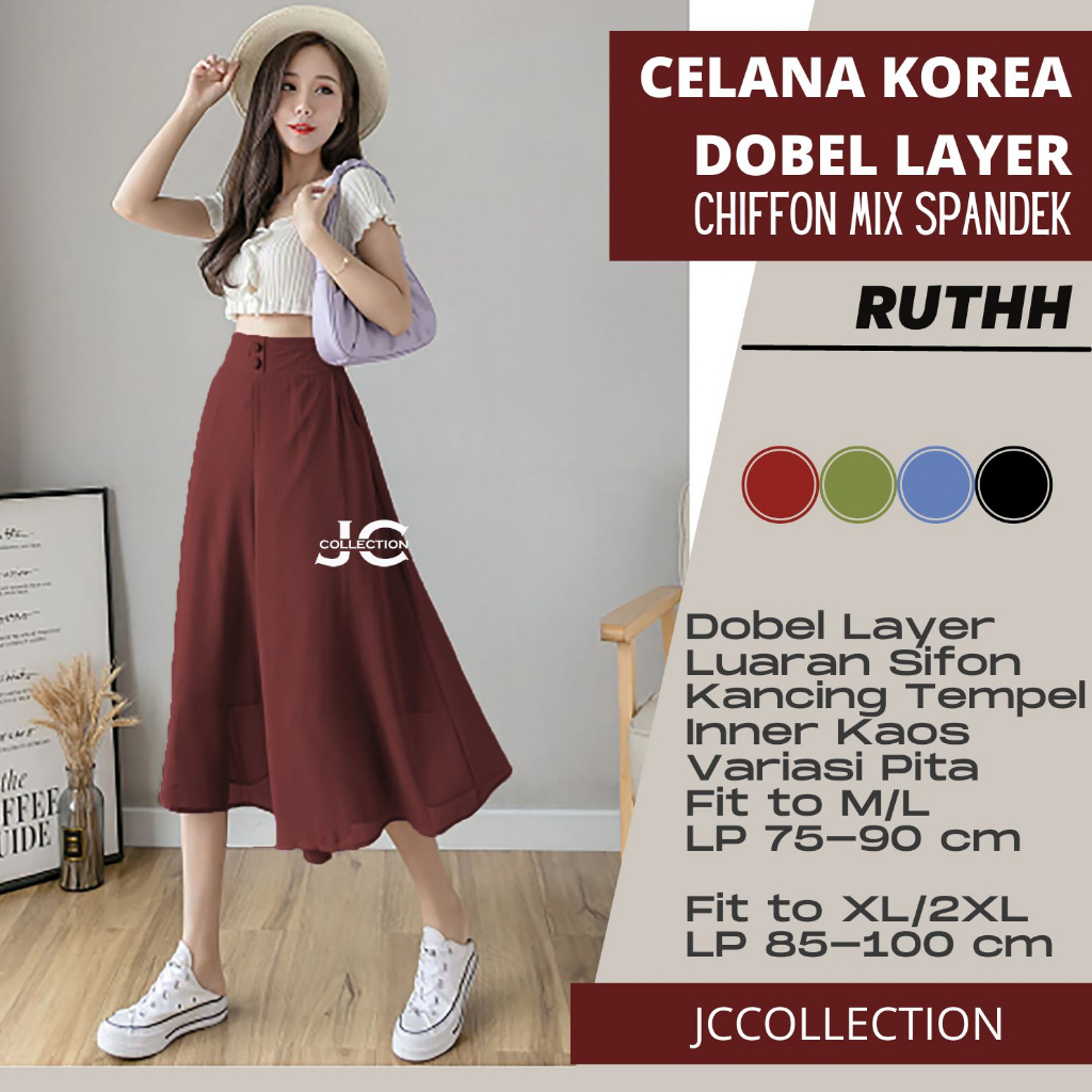 Celana Wanita Korea Style Sifon / Cullote Pants Stice Pants Ruthh JCCollections