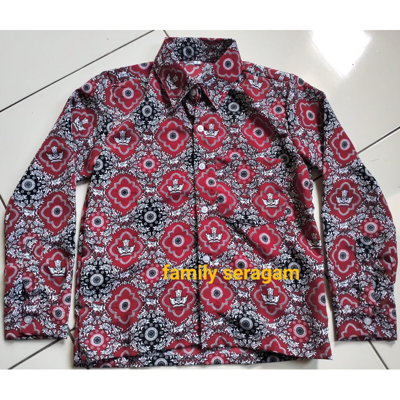 Batik SD Negeri/Batik SD Nasional/Batik Seragam Sekolah/Batik Sd/Motif Harapan Merah/Kerah