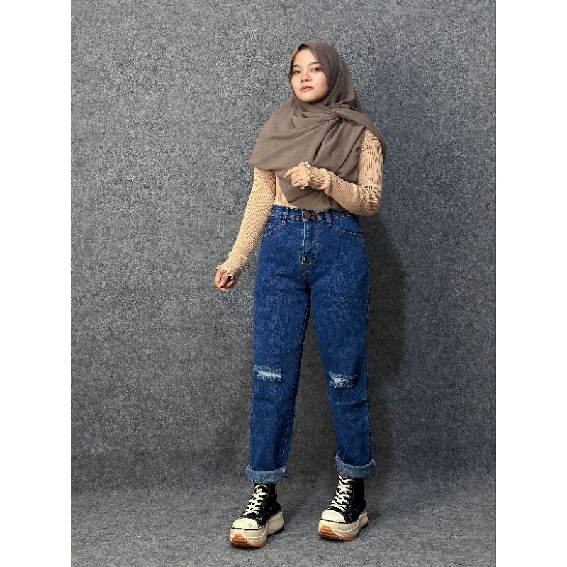 MCO-OOTD SZ 27-34 Celana jeans Boyfriend Sobek Lapis Stik Balik Bisa Dibuka