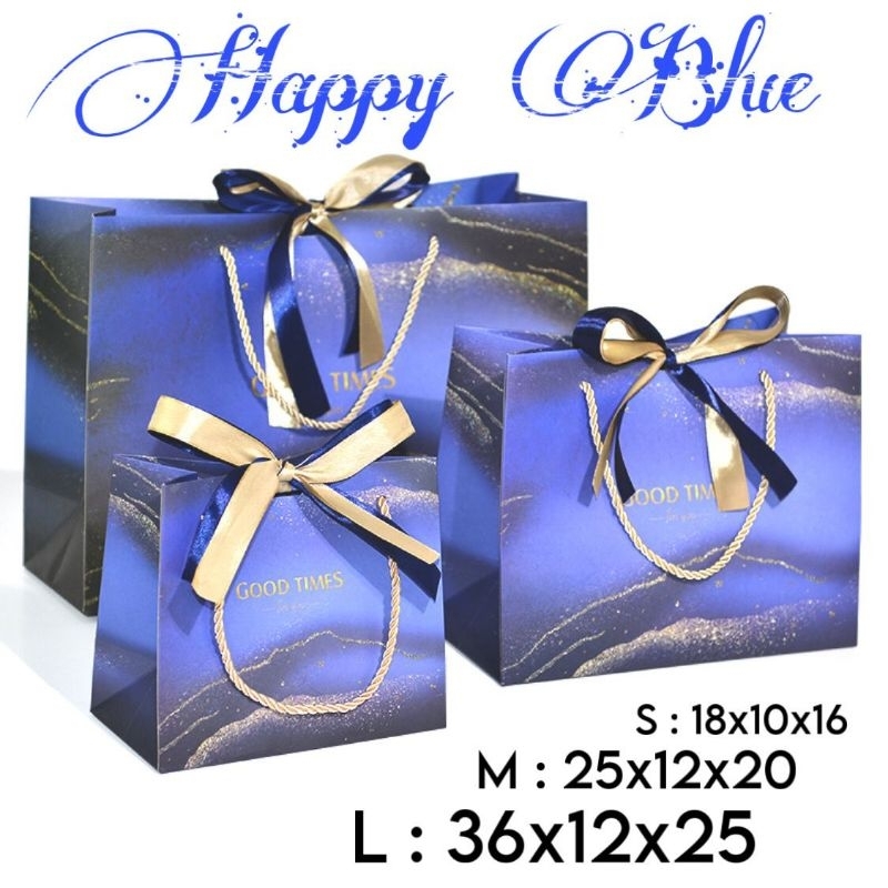 

KELIPATAN ORDER 10 PCS / Paper bag premium / Goodie bag Premium / Premium Gift box / Paper bag luxury | HAPPY BLUE S,M,L Premium bag