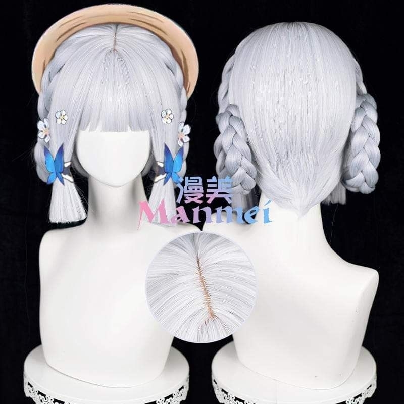 ✨ READY ✨ Manmei - Ayaka skin Springbloom Missive Genshin Impact Wig Cosplay HQ Import Silver White Braid