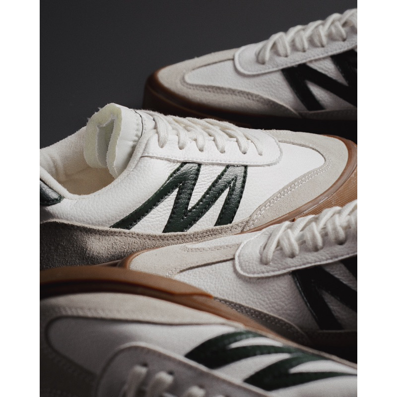 MARQUE.CO ‘Gustav’ Series - White Putih, Dark Green, Gum Sole, Sepatu Sneakers Casual Pria Wanita dengan Material Kulit/Leather Vulcanized, dengan Kombinasi Suede &amp; Nylon, Original Product with Best Quality, Super Empuk