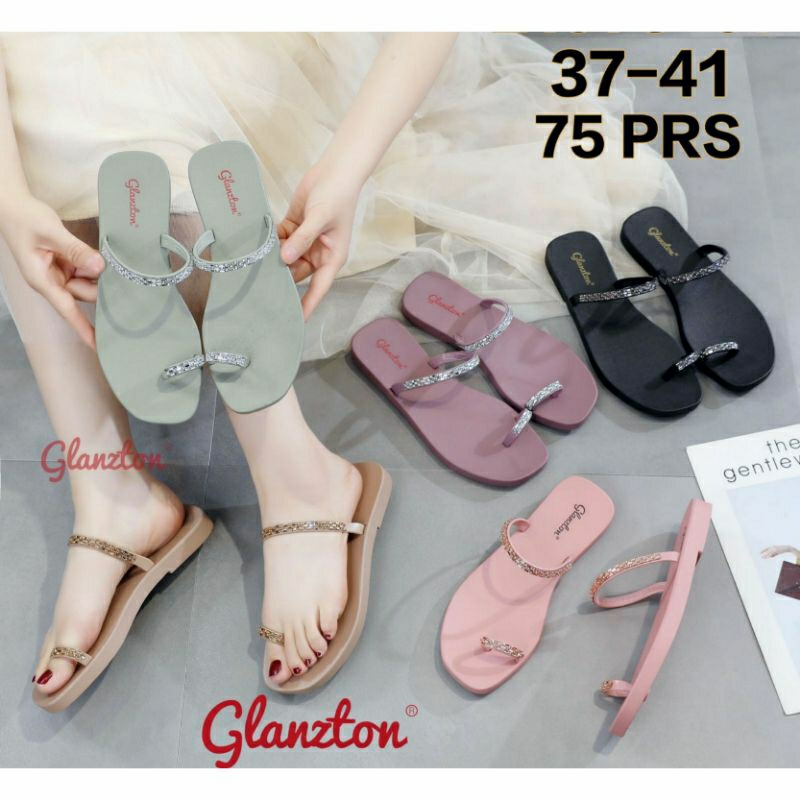 L1973-67 Sandal Glanzton Jepit Jempol Tali Manik Karet Jelly Selop Wanita Import Glanston L1973 Glaston 1973 Tali Blink Gliter Glitter Diamond Monte Chrome Sendal Japit Flat Cewek Perempuan Cantik Slop Impor Terbaru Murah 37-41 Viral Cantik Kekinian