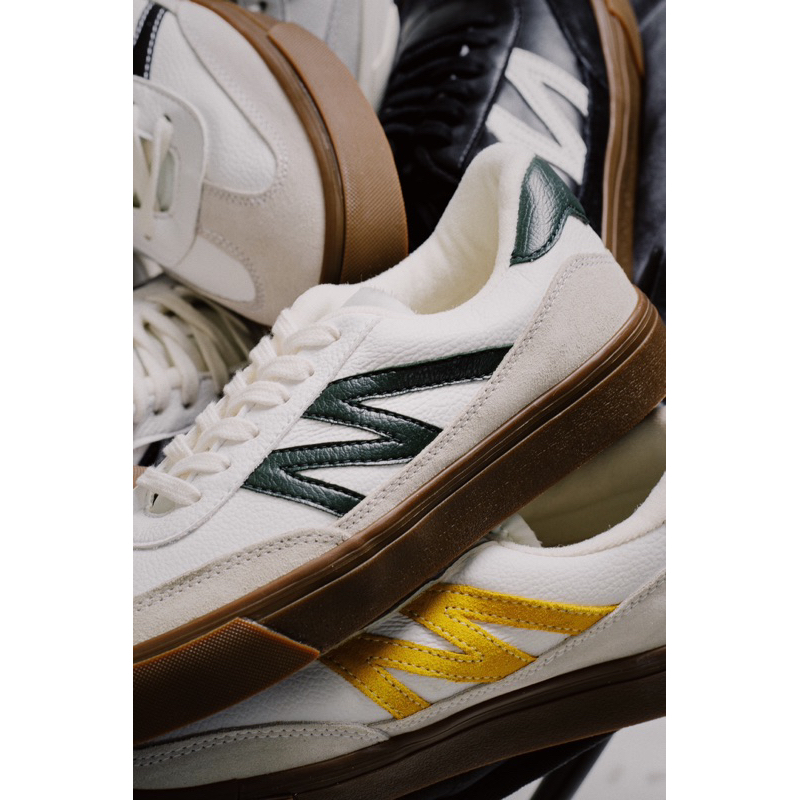 MARQUE.CO ‘Gustav’ Series - White Putih, Dark Green, Gum Sole, Sepatu Sneakers Casual Pria Wanita dengan Material Kulit/Leather Vulcanized, dengan Kombinasi Suede &amp; Nylon, Original Product with Best Quality, Super Empuk