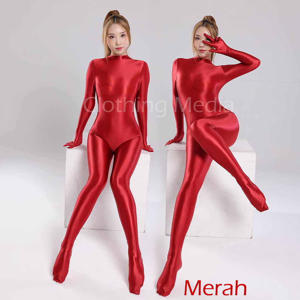 Bodysuit Full Menutup 5 Jari Tangan dan Kaki Warna Satin Silky Zipper Crotch