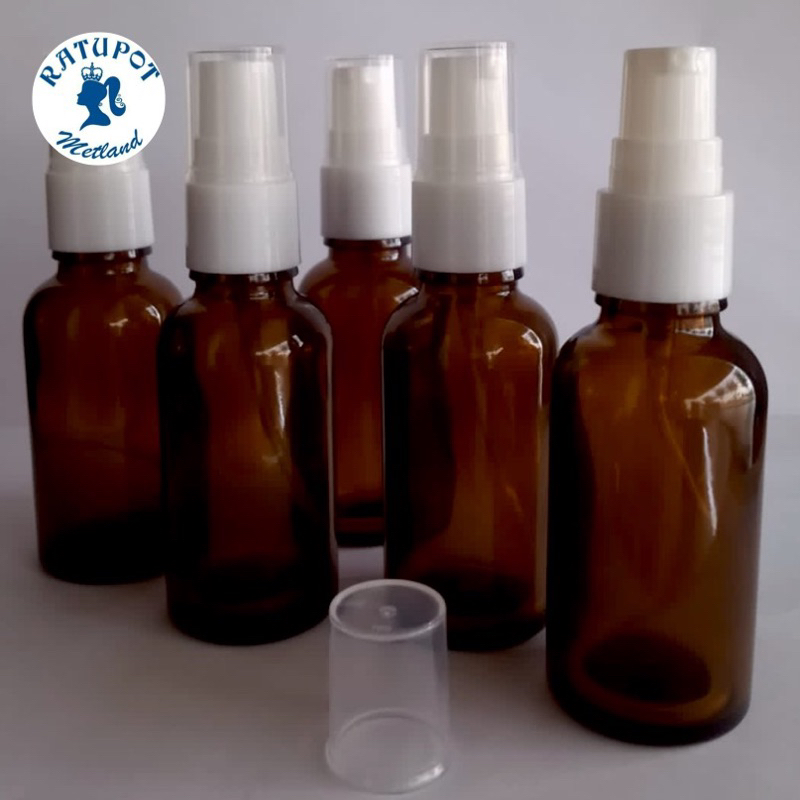 Botol 30 ml kaca coklat tebal pump putih