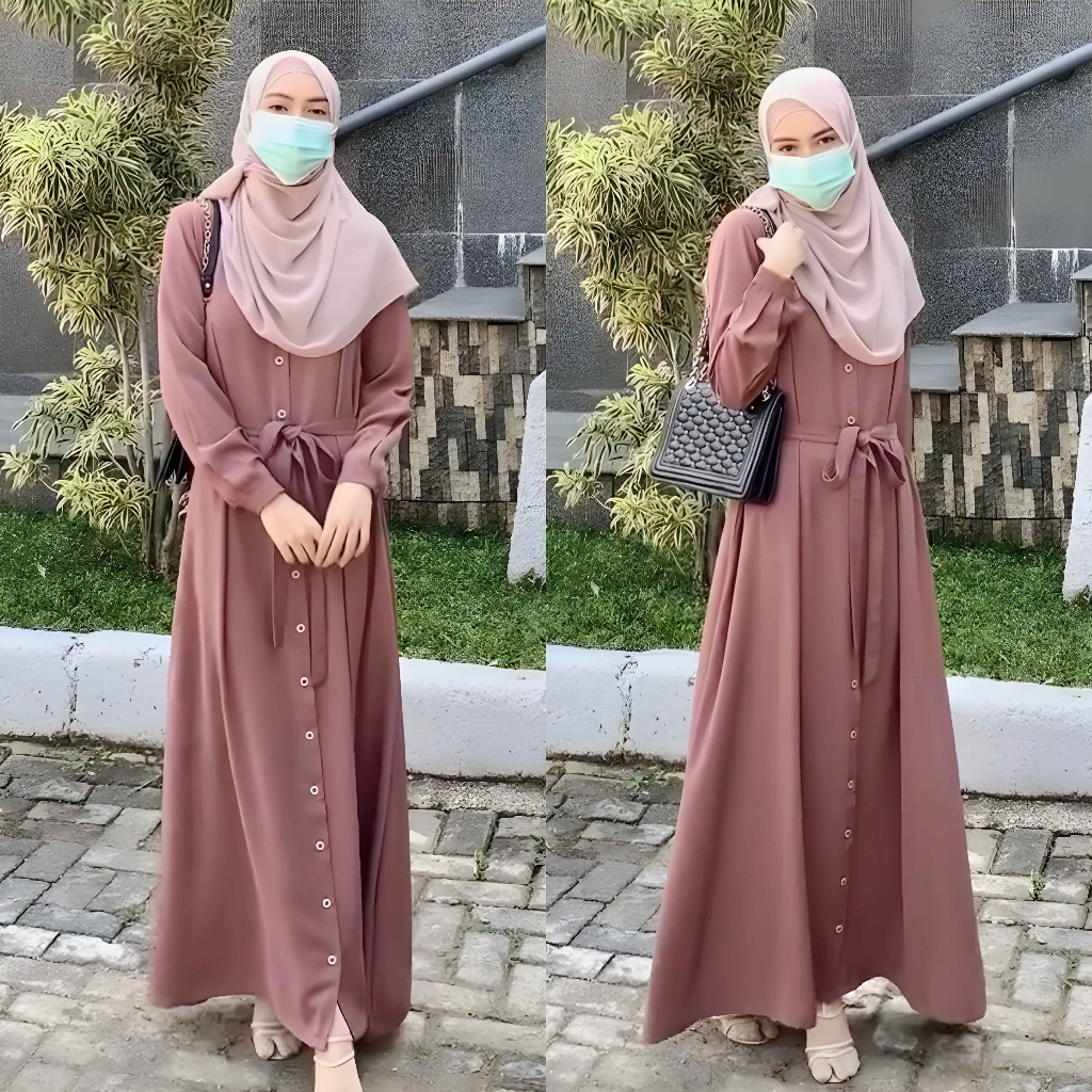 ELIZA DRESS FULL KANCING PAKAIAN GAMIS MUSLIM WANITA BUSUI DAN WUDHU FRIENDLY KEKINIAN TERBARU BAHAN SHAKILA PREMIUM SIZE M L XL DAN XXL TERMURAH BY ZENIC_ID BISA COD