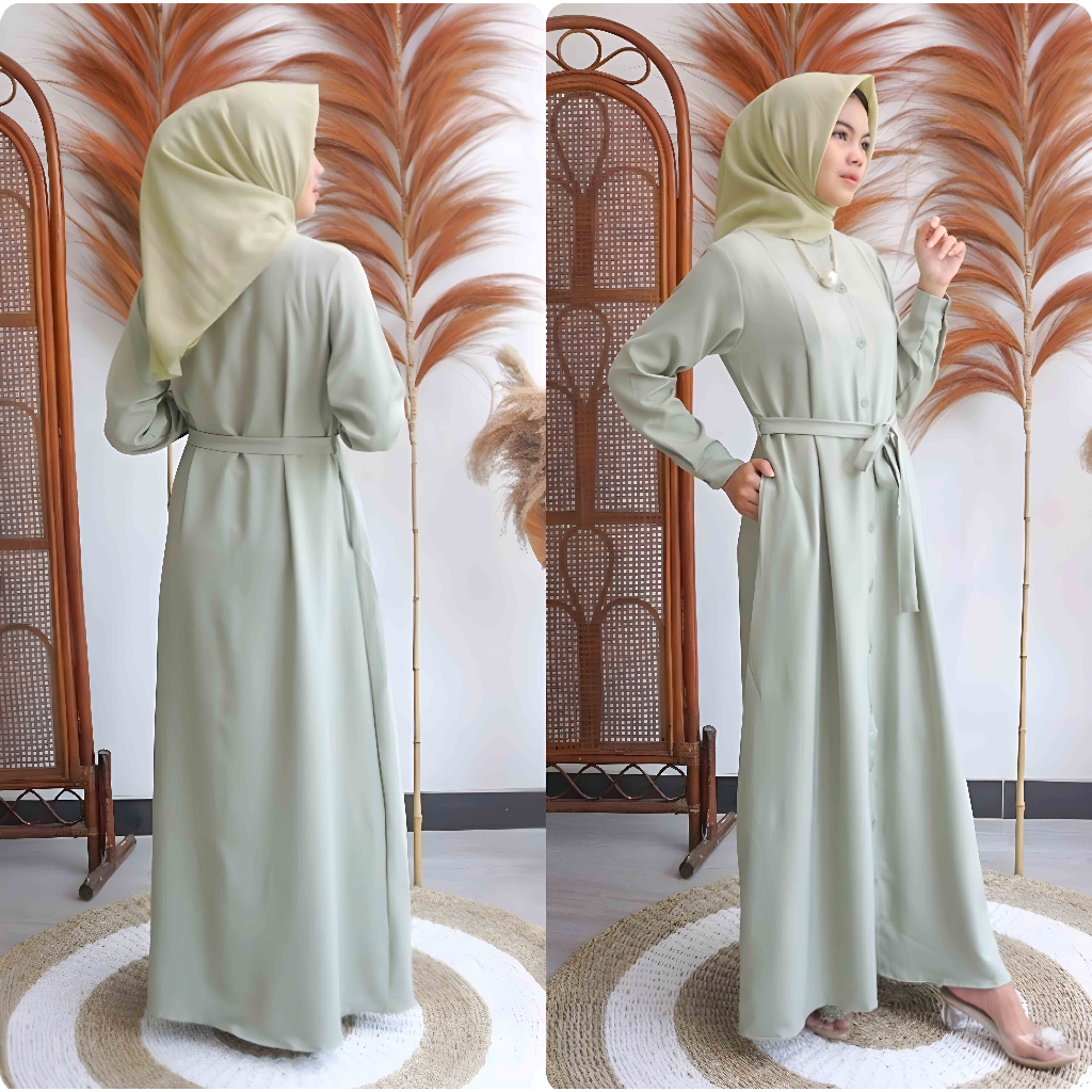 ELIZA DRESS FULL KANCING PAKAIAN GAMIS MUSLIM WANITA BUSUI DAN WUDHU FRIENDLY KEKINIAN TERBARU BAHAN SHAKILA PREMIUM SIZE M L XL DAN XXL TERMURAH BY ZENIC_ID BISA COD