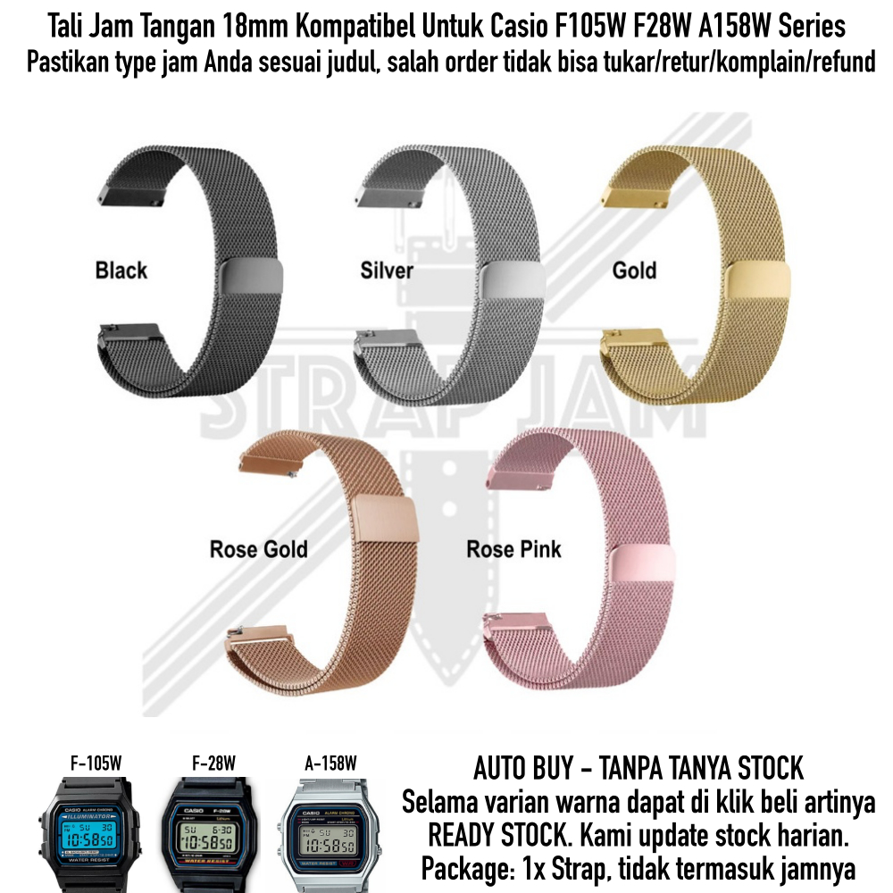 Strap Tali Jam 18mm Casio F105W F28W A158W F-105W F-28W A-158W - Milanese Loop Metal