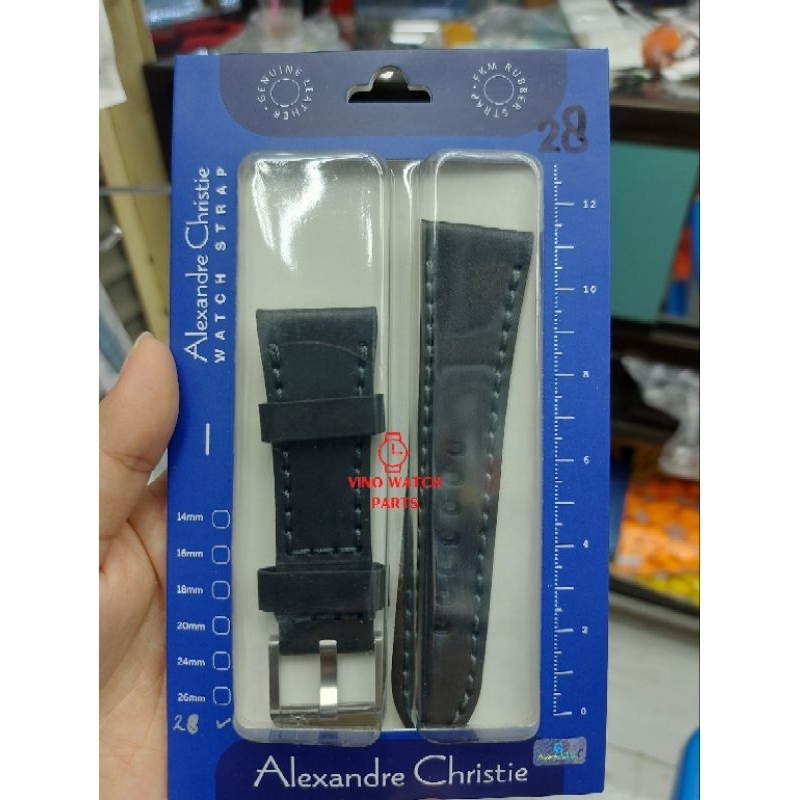 ORI  Tali Jam Tangan Alexander Christie Original 100% Buckle Silver Size 28mm Untuk Pria