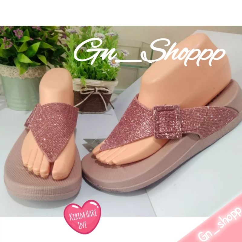 Sandal Wanita Jepit WEDGES Gliter Terbaru HYS 1025PD