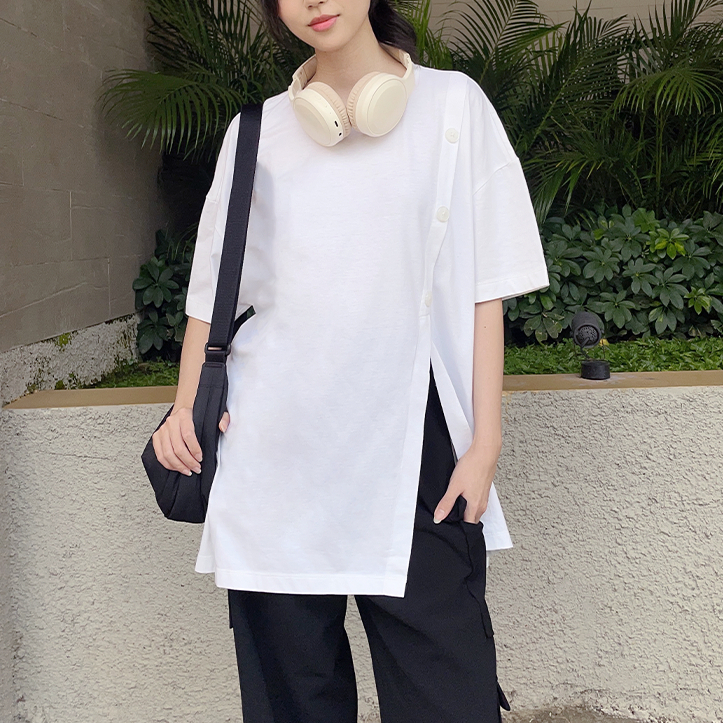 Kadaka T-0467 Oversized Top Atasan Kaos Wanita Comfy Detail Button