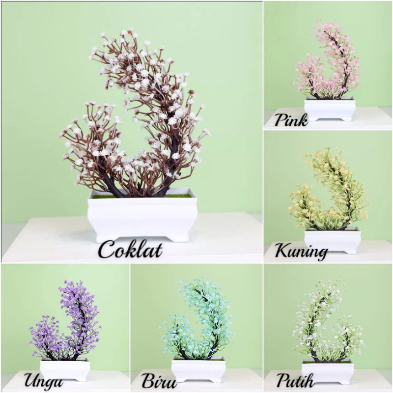 Bunga Hias Plastik Artifisial/Bunga Hias Bonsai mini/Bunga Hias Meja Dinding