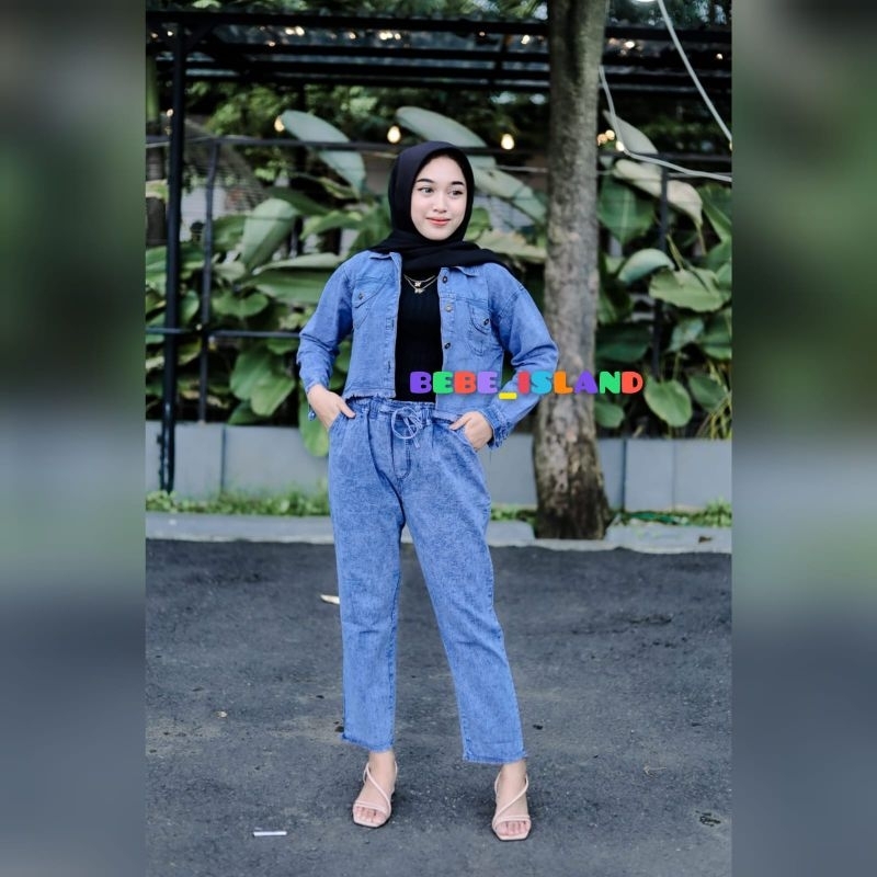 JAKET JEANS CROP RAWIS LD 120cm JUMBO OVERSIZE WANITA