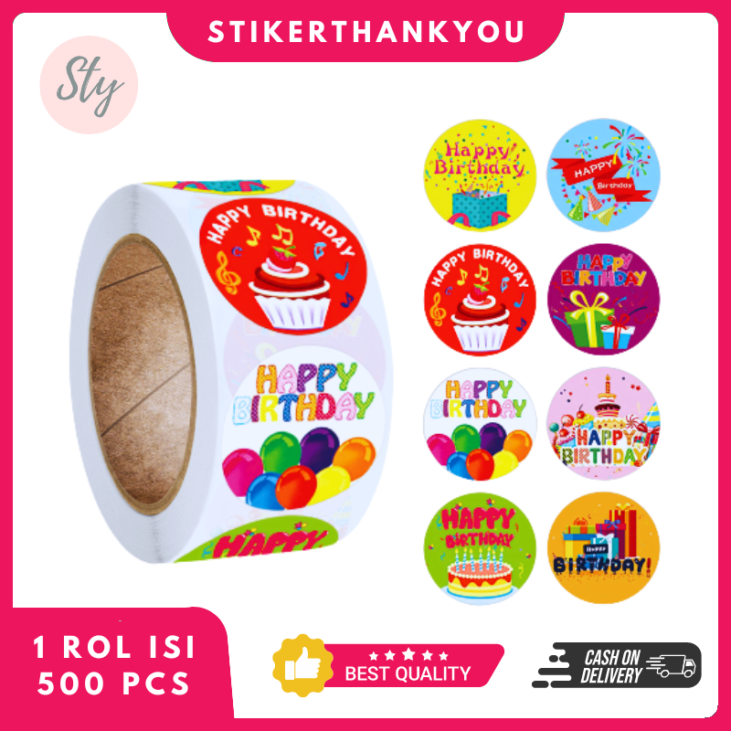 

500 Pcs/Rol Stiker Ulang Tahun Happy Birthday