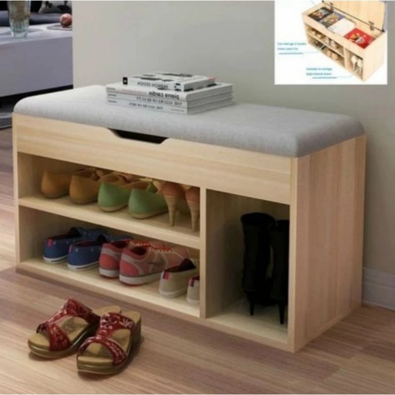 Bangku rak sepatu kayu jati / bench minimalis kayu jati