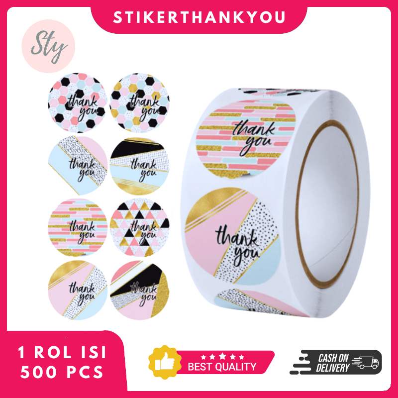 

500 Pcs/Rol Stiker Thank You Abstrak 8 Motif