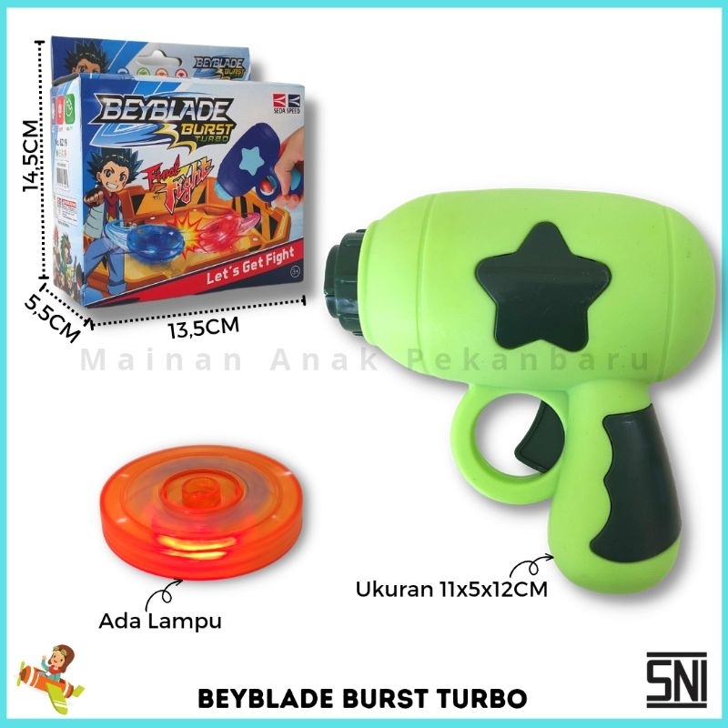Mainan Anak Pistol Gasing Putar Beyblade Burst Turbo Ada Lampu LED