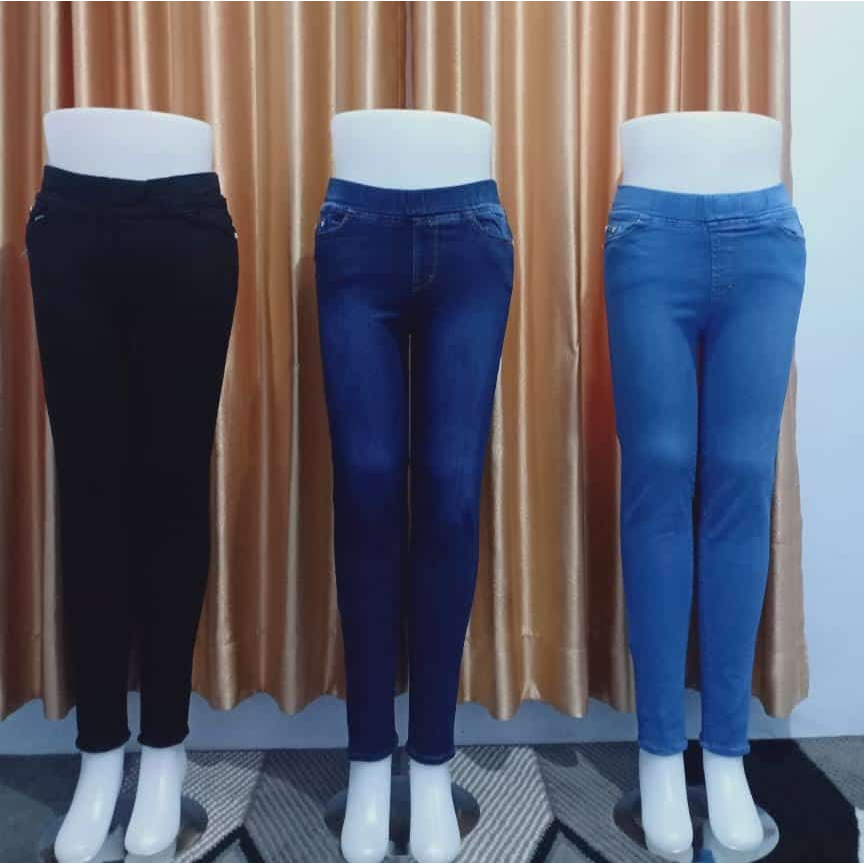 celana jeans pinggang karet lejing slim/ngaret/street