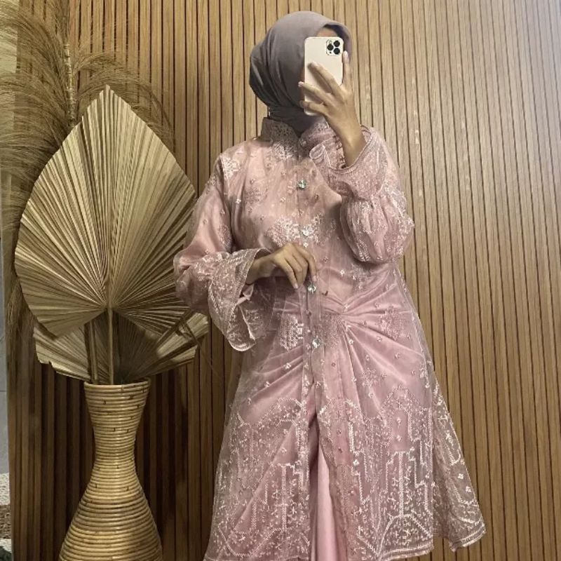 Tunik Outer Organza Bordir Etnic/Midi Outer/Brukat Dres Outer Busui/Outer Mewah