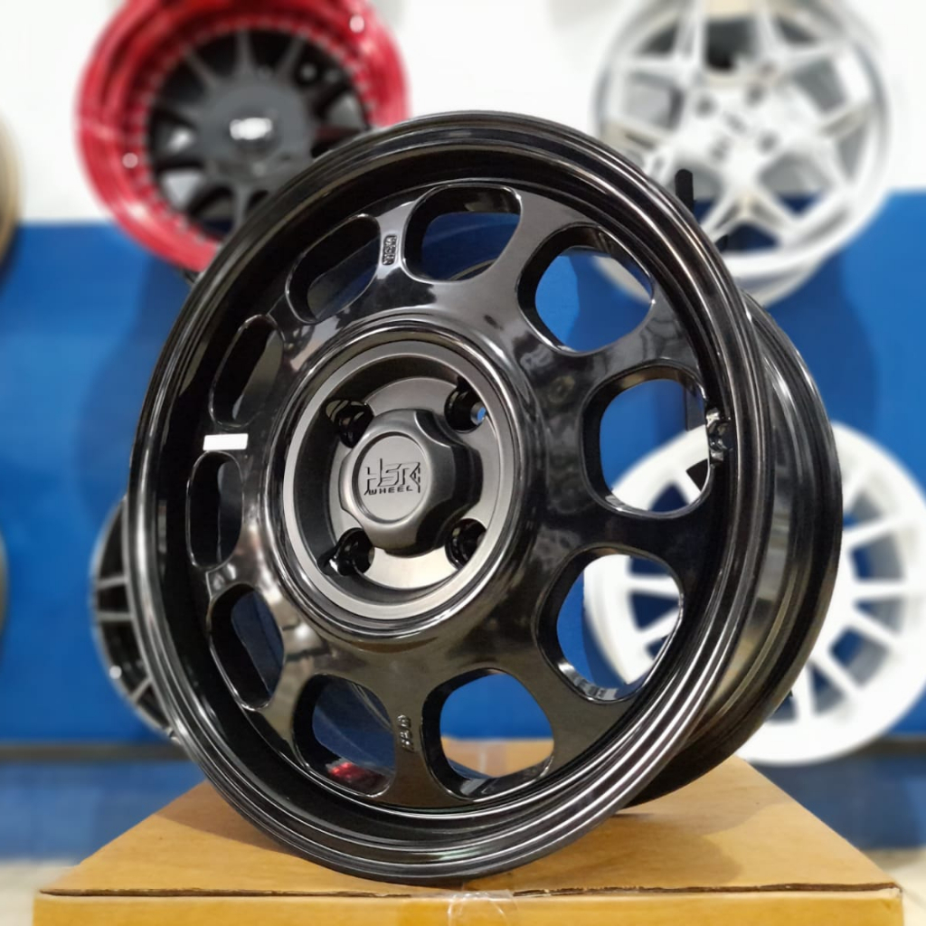 velg racing r15 model kaleng untuk mobil avanza xenia brio corola hsr klg baut 4x100 4x114,3 black