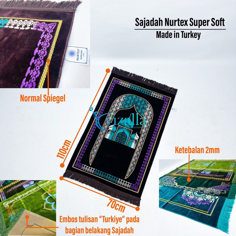 Sajadah Nurtex Super Soft Besar/ 110*70 Normal Spiegel/ Grosir Sajadah