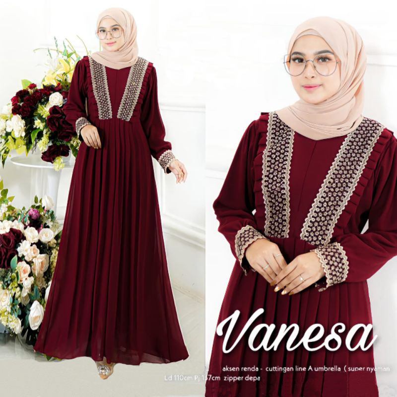 Venesa Baju Gamis Wanita Muslimah Syar'i Maxi Dress Rayon Premium Terbaru