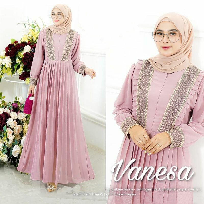 Venesa Baju Gamis Wanita Muslimah Syar'i Maxi Dress Rayon Premium Terbaru