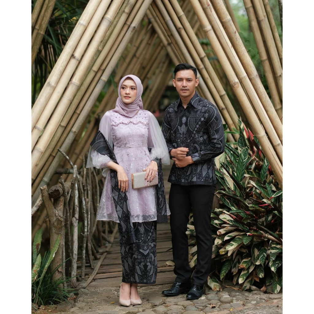 SET BATIK COUPLE AYANA | KEBAYA MODERN TUNIK TULLE BROKAT PREMIUM | KEBAYA KONDANGAN LAMARAN TUNANGA