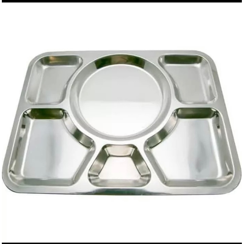 Messtray sekat 6 stainless tebal Nampan Stainless Sekat 6 Piring Saji sekat 6 tebal