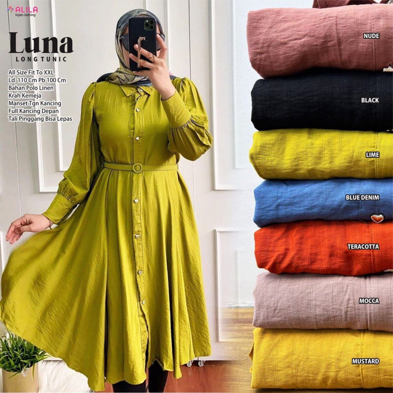 Luna Long Tunic by Alila Hijab - Long Tunik / Tunik Panjang Polos Wanita Simple Elegan