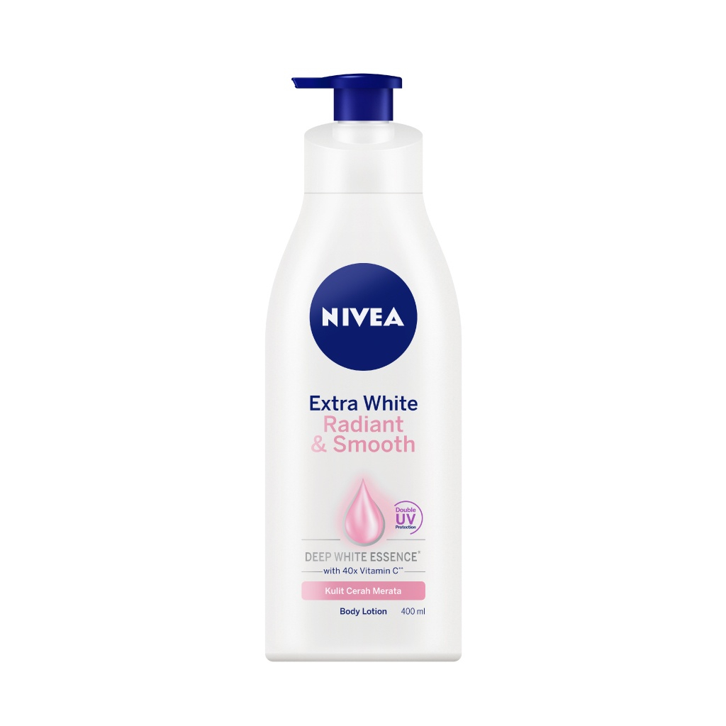 NIVEA EXTRA WHITE RADIANT &amp; SMOOTH [ 400 ML ] SPF 15 BODY LOTION PERAWATAN TUBUH KULIT CERAH MERATA DEEP WHITE ESSENCE 40X VITAMIN C DOUBLE UV PROTECTION