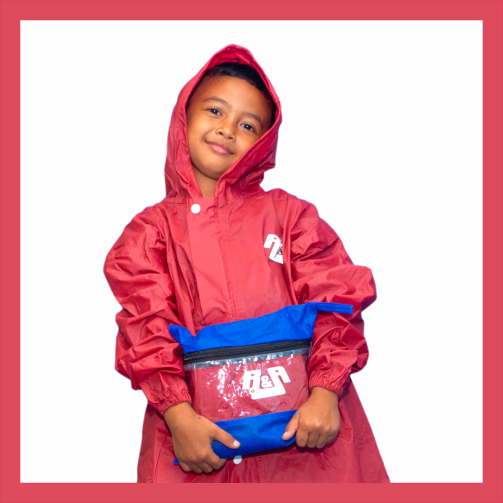 R&amp;A - Jas Hujan Setelan Anak SD / Mantel Anak Laki laki Perempuan / Raincoat Bahan PVC NYLON Merah Premium