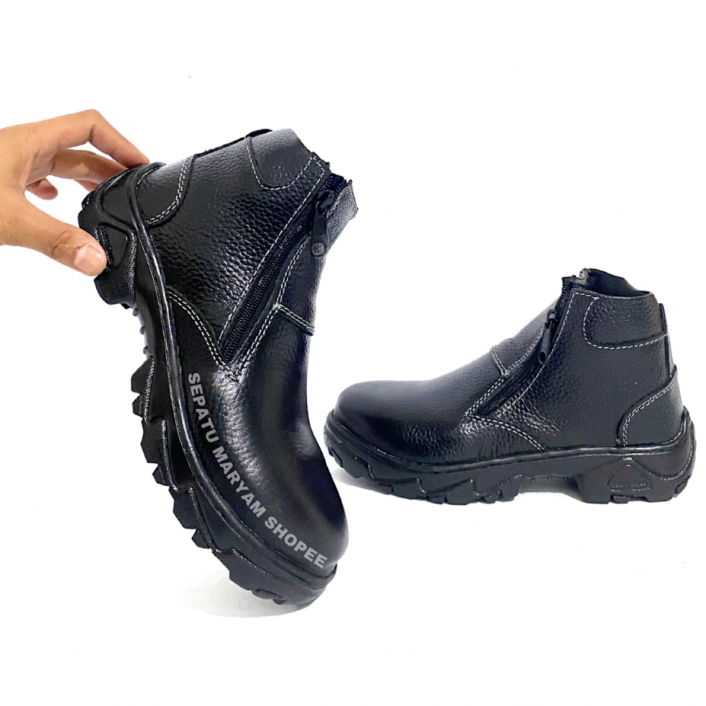 Sepatu Safety Pria Resleting Kulit Sapi Asli Safety Shoes Ujung Besi Sepatu Kitchen Septy Sefty