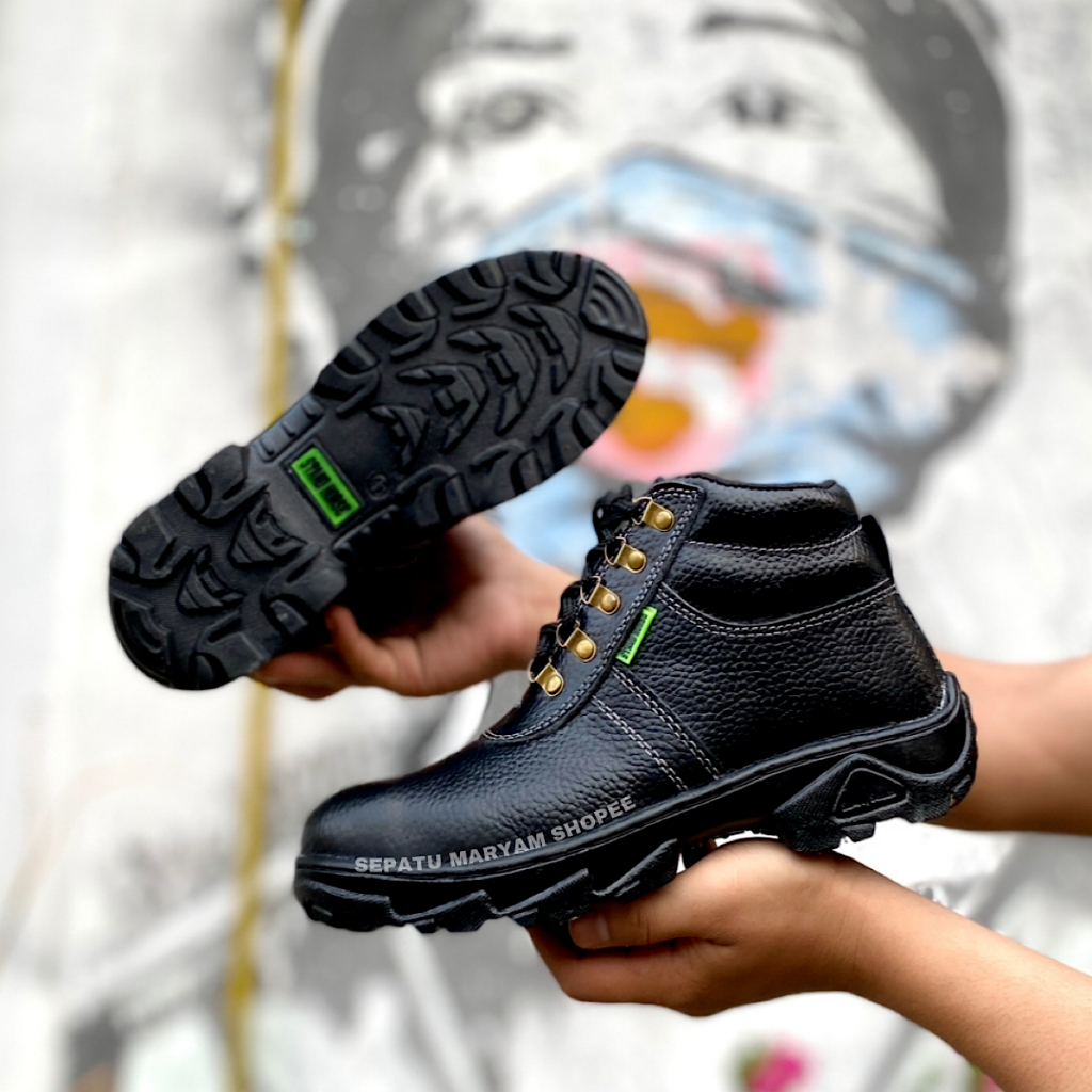 Sepatu Safety Boots Tali STAND HORSE Ujung Besi Sepatu Pria Safty Kulit Asli Safety Shoes Semi Boots