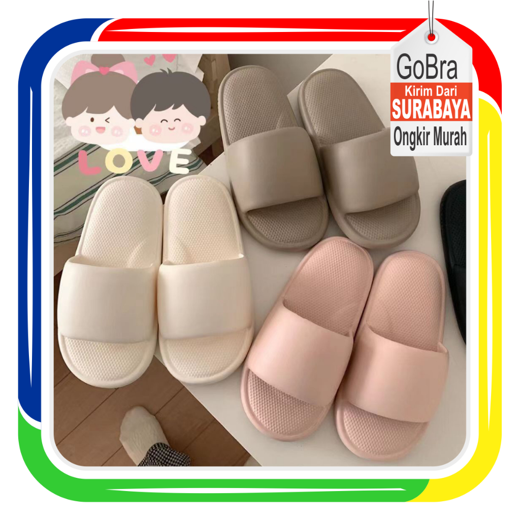 Gobra ♕ SA035 Sandal Wanita Empuk Eva Rumah Bentuk Polos Warna Simple Lucu Sendal Motif Ringan Empuk Santai Import Murah COD