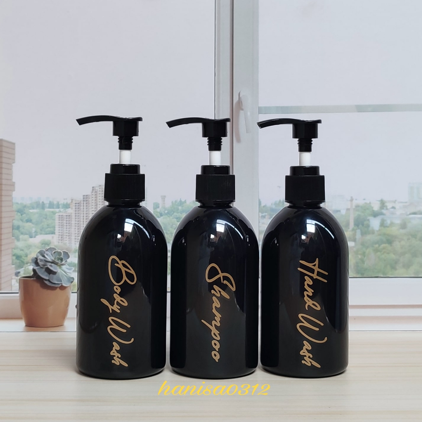 Botol Pump 250ml Aesthetic Tempat Sabun Cair Hitam Glossy Pump Luxury Gold