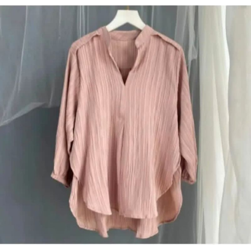 Livia Blouse Kemeja Outer Lady Crush Premium| wanita muat BB 40-90 kg