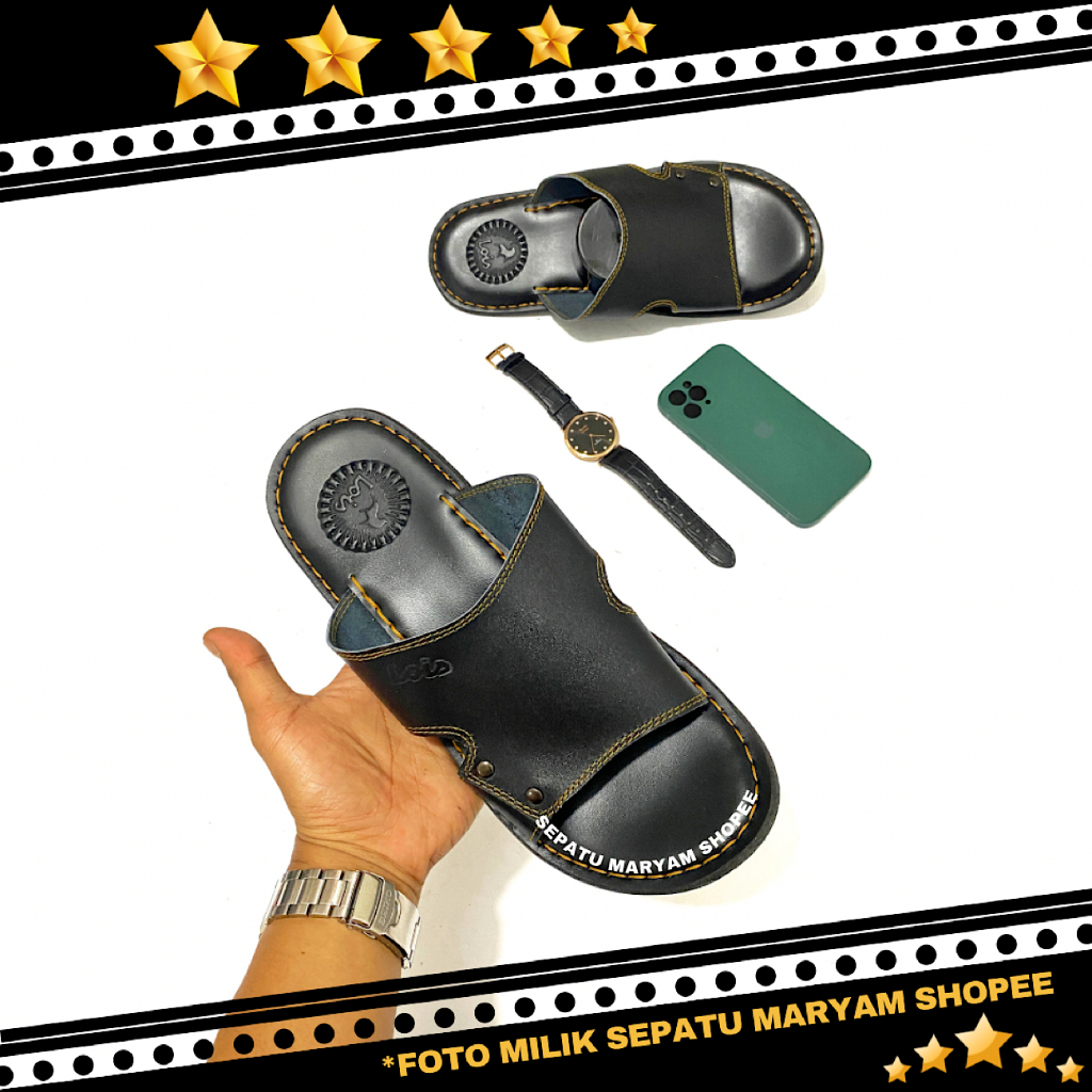 Sandal Slide Pria Bahan Kulit Sapi Asli Selop Kulit Laki-Laki Dewasa Model Kokop Distro COD