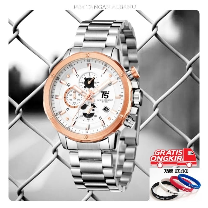 JAM TANGAN T5 H 3588G Original Chronograp Stopwatch Steinless steel Waterproof