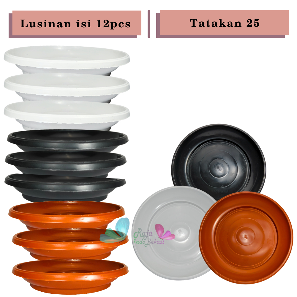 LUSINAN isi 12pcs Alas Pot 25 Cm Hitam Putih Merah Bata Coklat Terakota Tatakan Pot 25 Hitam Alas Mawar Tray Gbl Eco