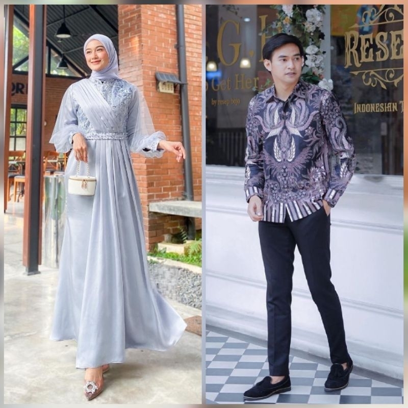 BATIK OFFICIAL - TERBARU SILVER SERIES COUPLE GAMIS LEBARAN - SARIMBIT BATIK COUPLE GAMIS RADIKA - BAJU COUPLE KONDANGAN KEKINIAN - DRESS PESTA KONDANGAN TUNANGAN WISUDA - COUPLE GAMIS REMAJA