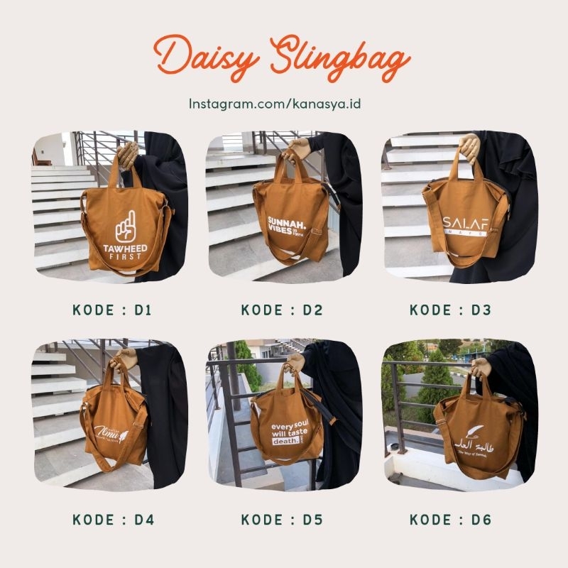 DAISY SLING BAG | TOTEBAG NGAJI | TOTEBAG KAJIAN | TOTEBAG NGAMPUS | TOTEBAG SUNNAH | SLINGBAG SUNNAH