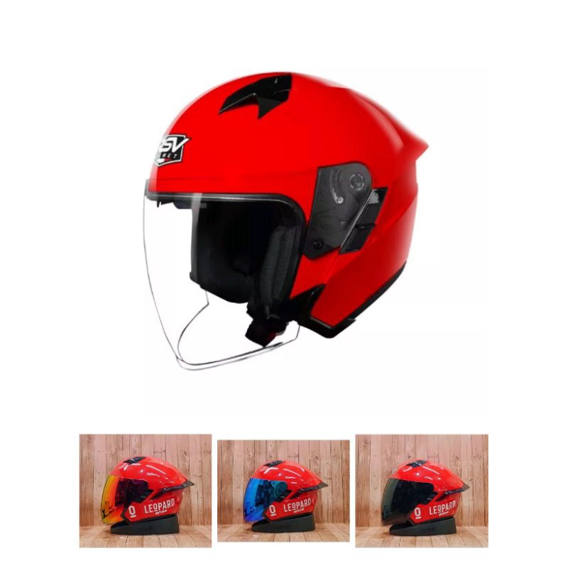 Helm Half Face RSV SV300 Solid Red / Merah Glossy Paket Ganteng Leopard Original SNI