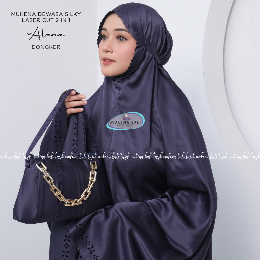 MUKENA BALI TASIK - MUKENA DEWASA SILKY LASER CUT 2 IN 1 POLOS ALANA