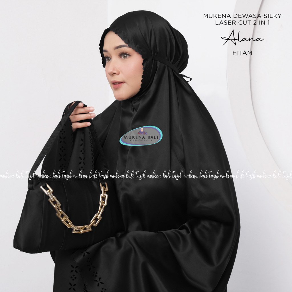 MUKENA BALI TASIK - MUKENA DEWASA SILKY LASER CUT 2 IN 1 POLOS ALANA