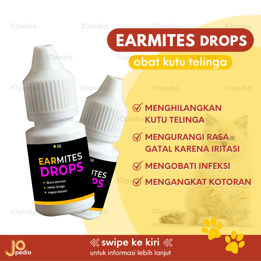 EARMITES DROPS Obat Kutu Telinga Kucing Tetes Tungau Gatal Infeksi Radang Iritasi