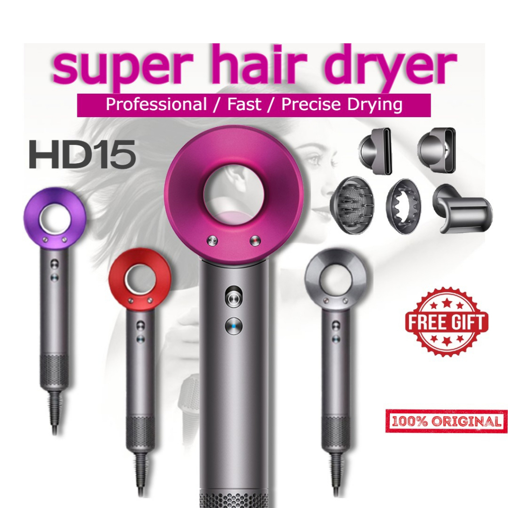 [ COD ] Hair Dryer Low Watt Dengan lima aksesori gaya Watt Rendah Pengering Rambut With Five Styling Attachments - Iron Fuchsia Mini Salon Profesional Perawatan Daya Tinggi